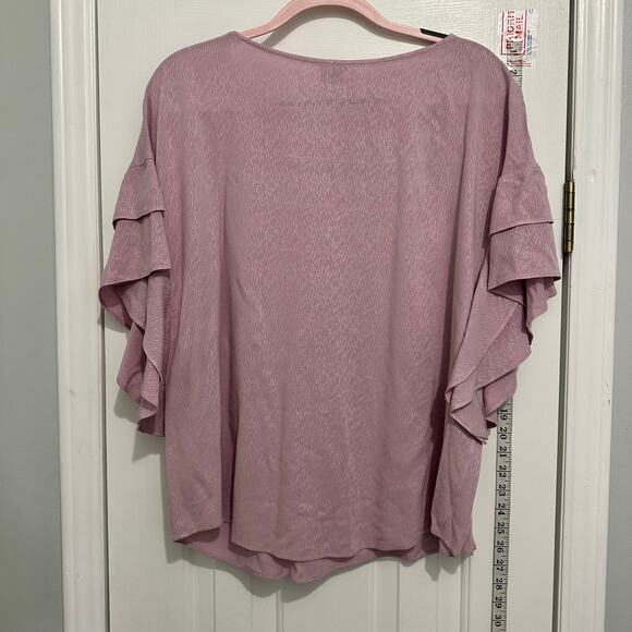 Chicos Womens XL 3 Pink Tiered flutter Ruffle Sleeve Texture pullover top blouse - Picture 4 of 7